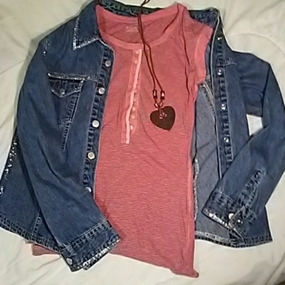 Vintage Massimo, denim jacket, heart necklace.